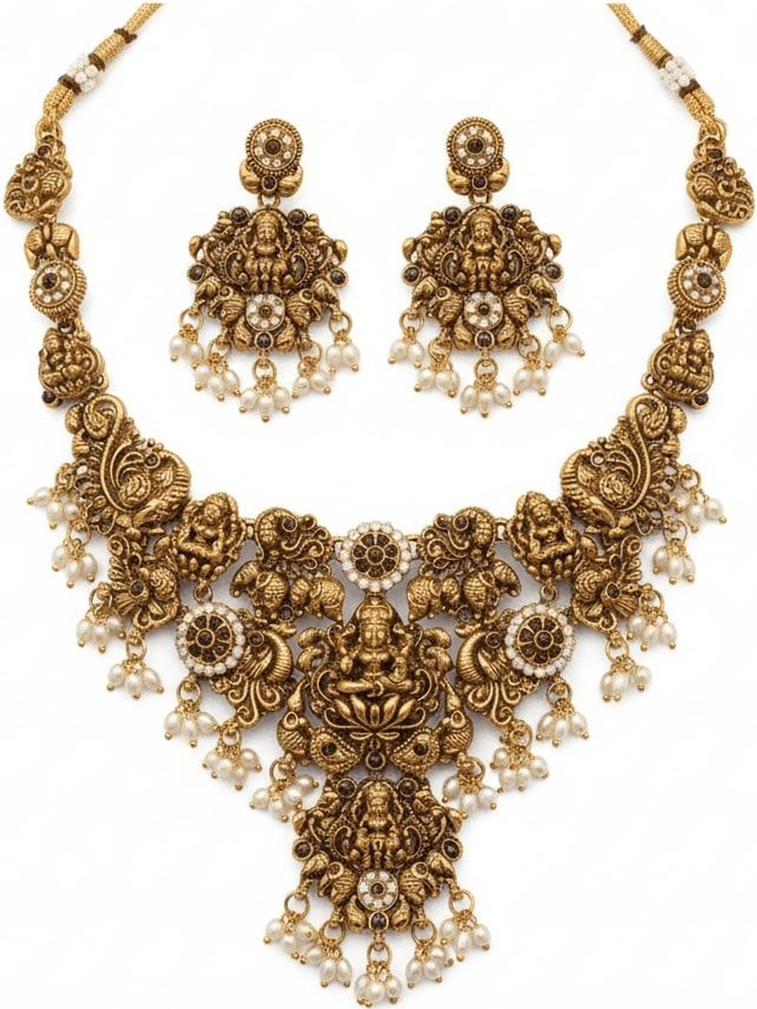 LAFORWORD Gold-Plated Studded & Beaded Jewellery Set