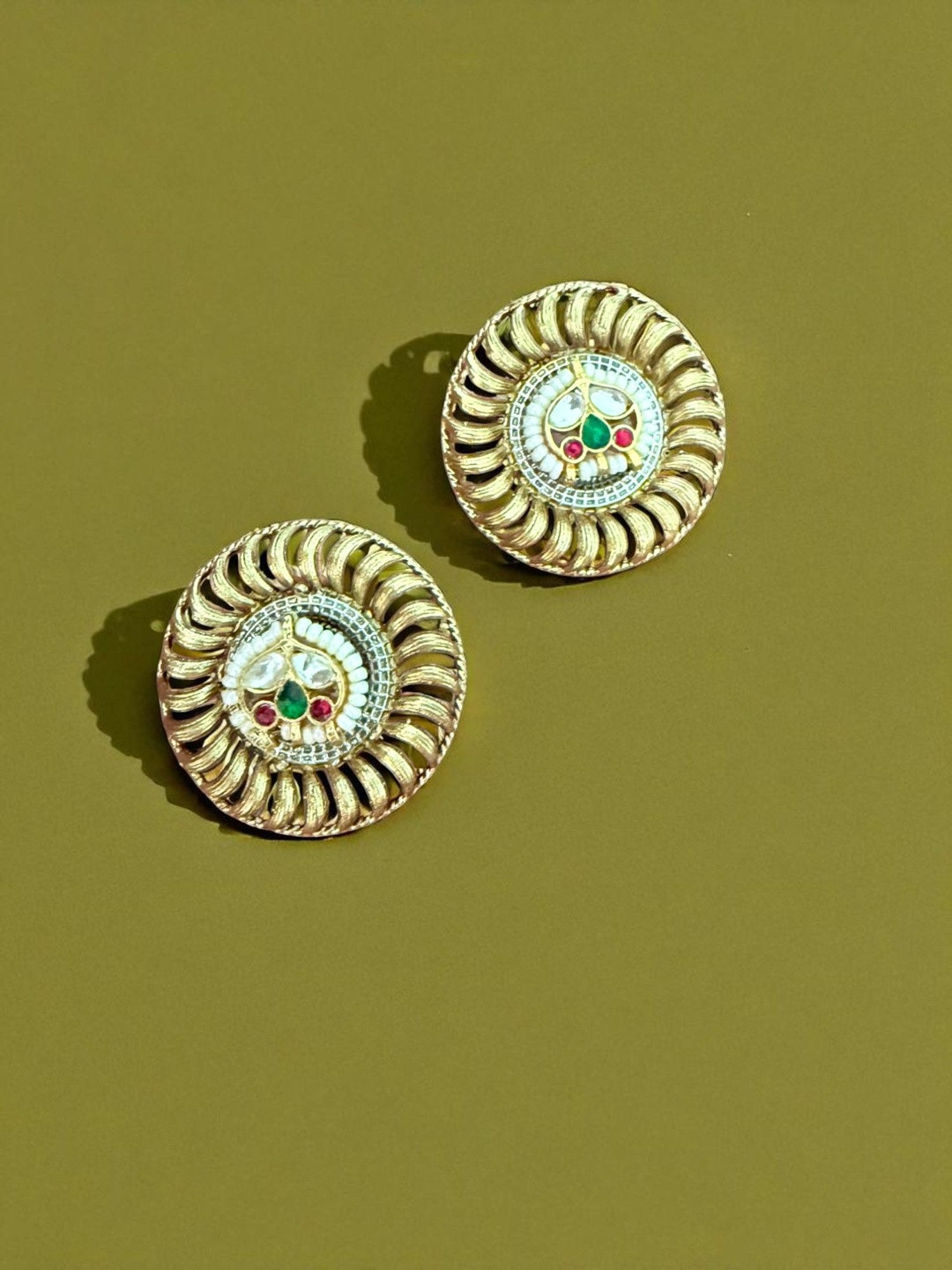 Anouk Gold Plated Kundan Studded Swarna Chakra Circular Shaped Studs