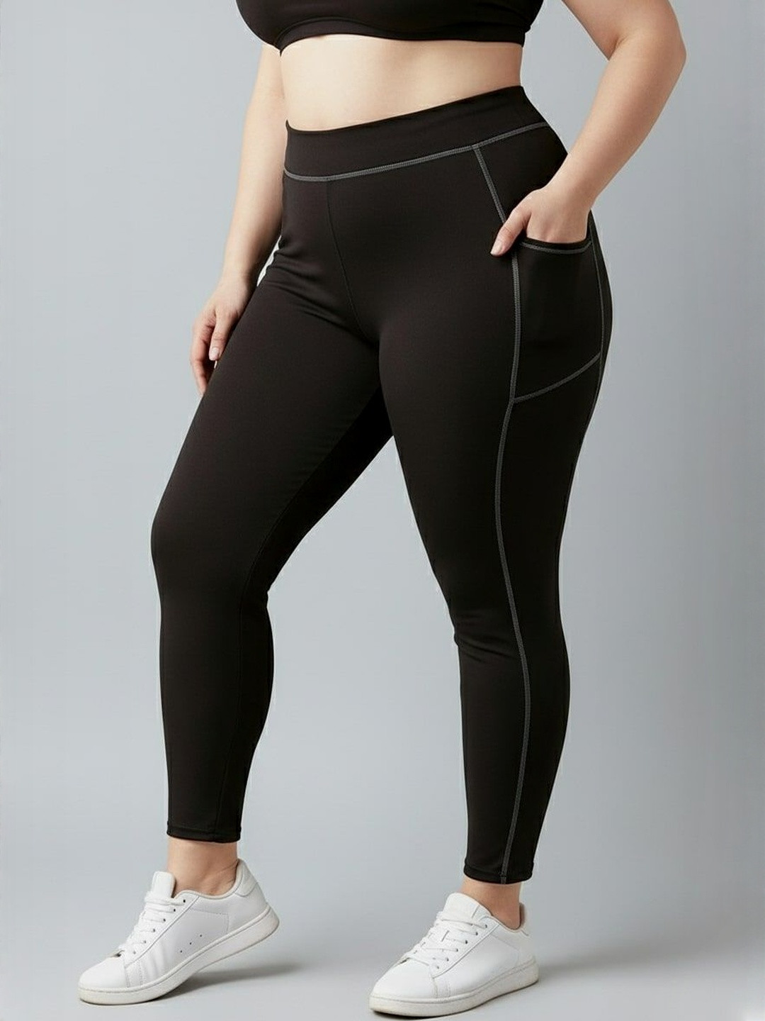 Blinkin Women Plus Size Yoga Training Tights With Side Pockets