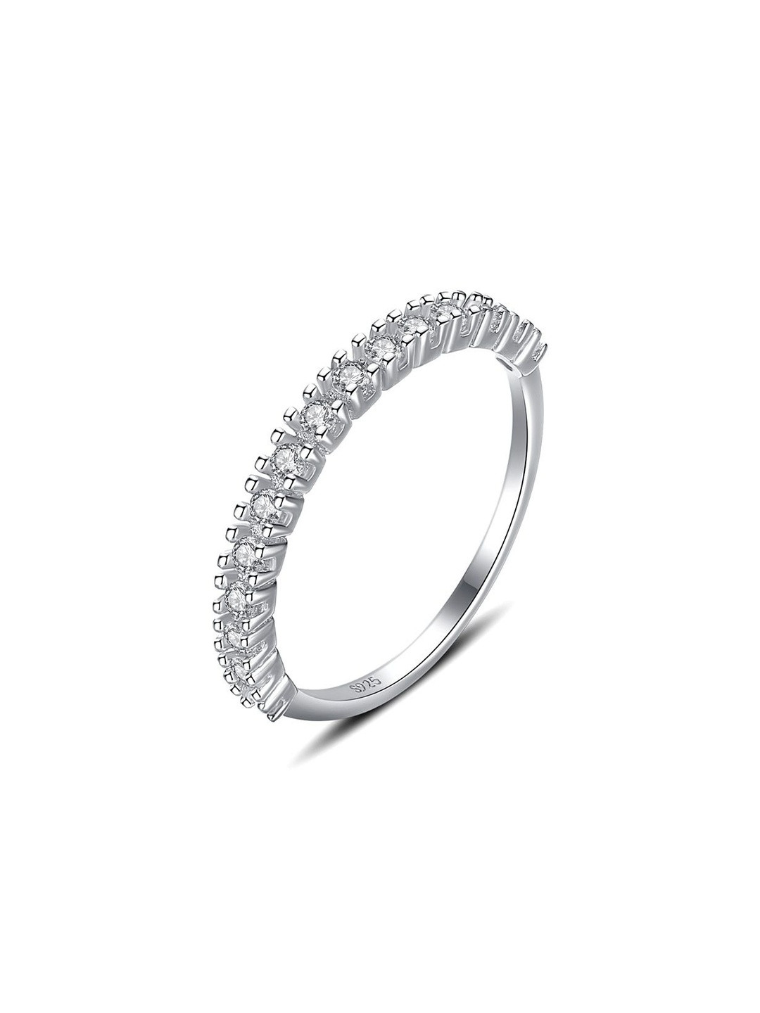 MYSTICFLAVIA Women Sterling Silver Eternity Band White Zircon Classic Silver Ring