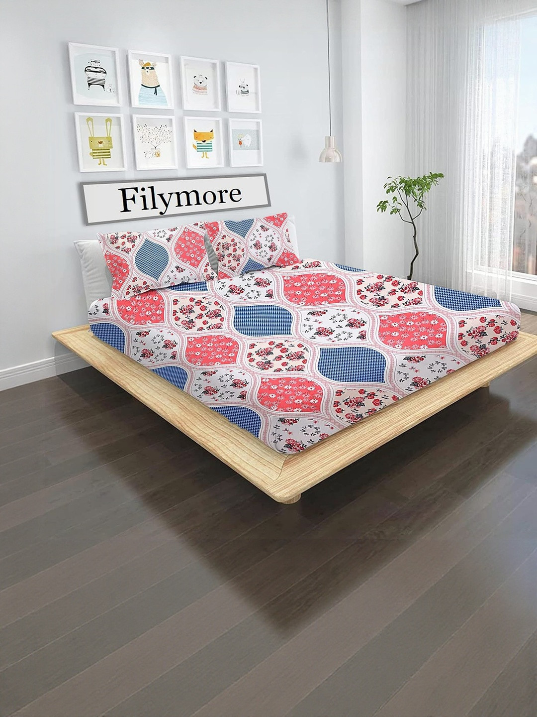 Filymore Floral Printed 300 TC Bedsheet with 2 Pillow Covers