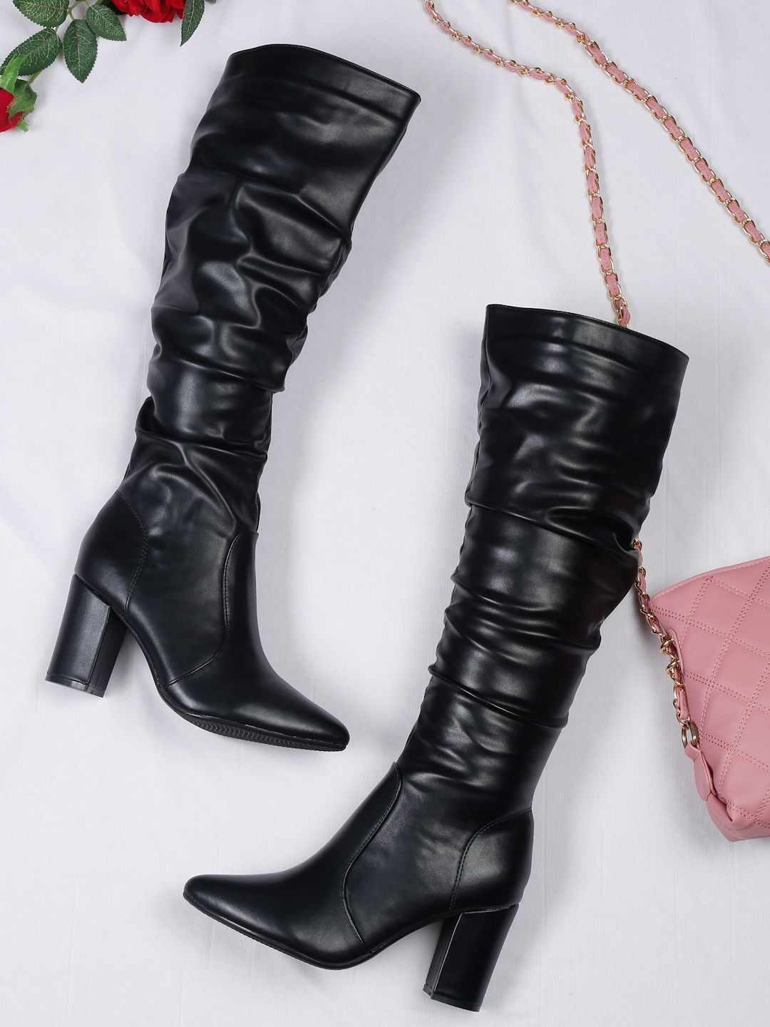 Flat n Heels Women High-Top Block Heeled Slouchy Boots