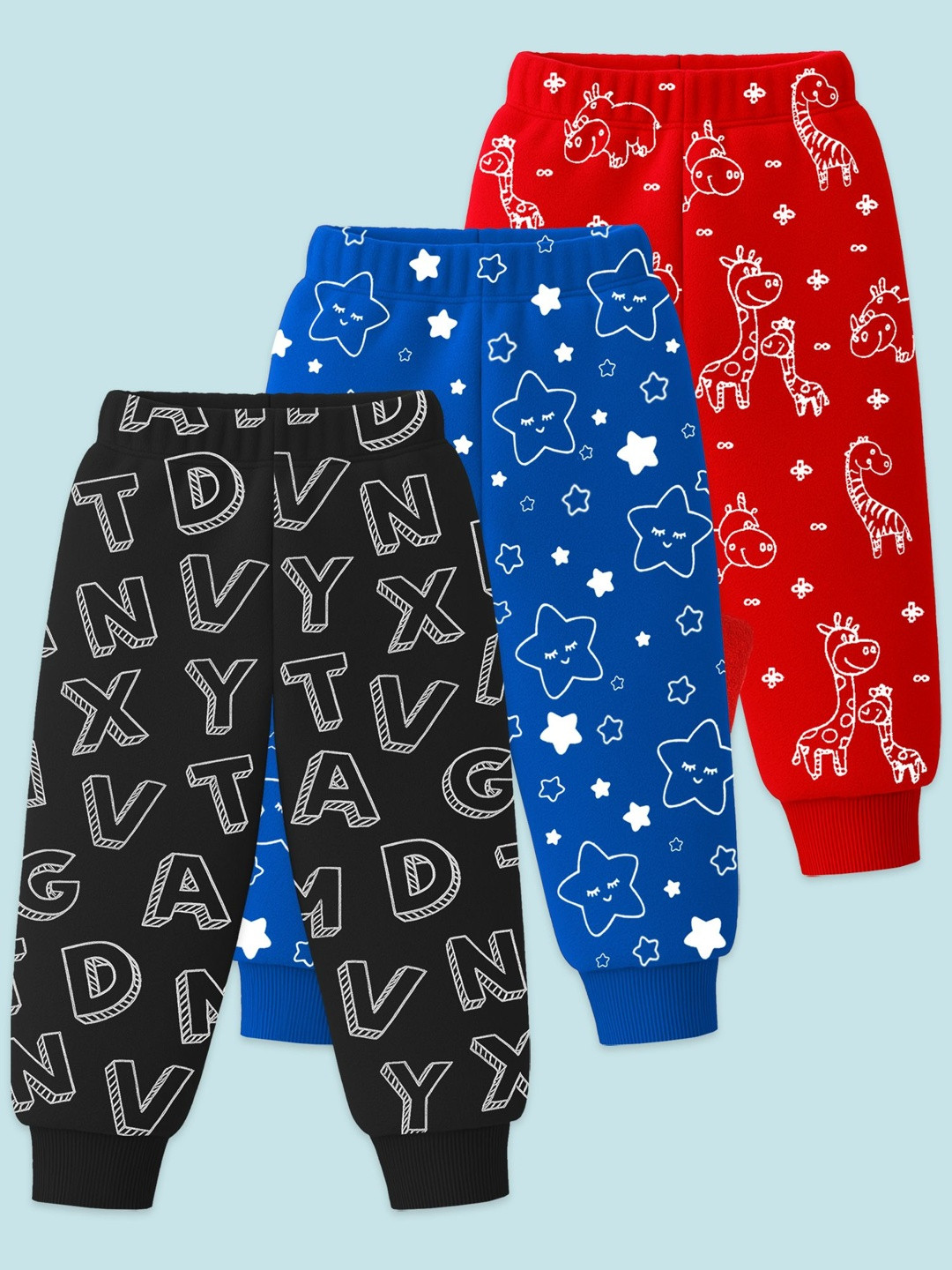 YK Boys Pack of 3 Graphic Regular Fit Joggers Track Pants