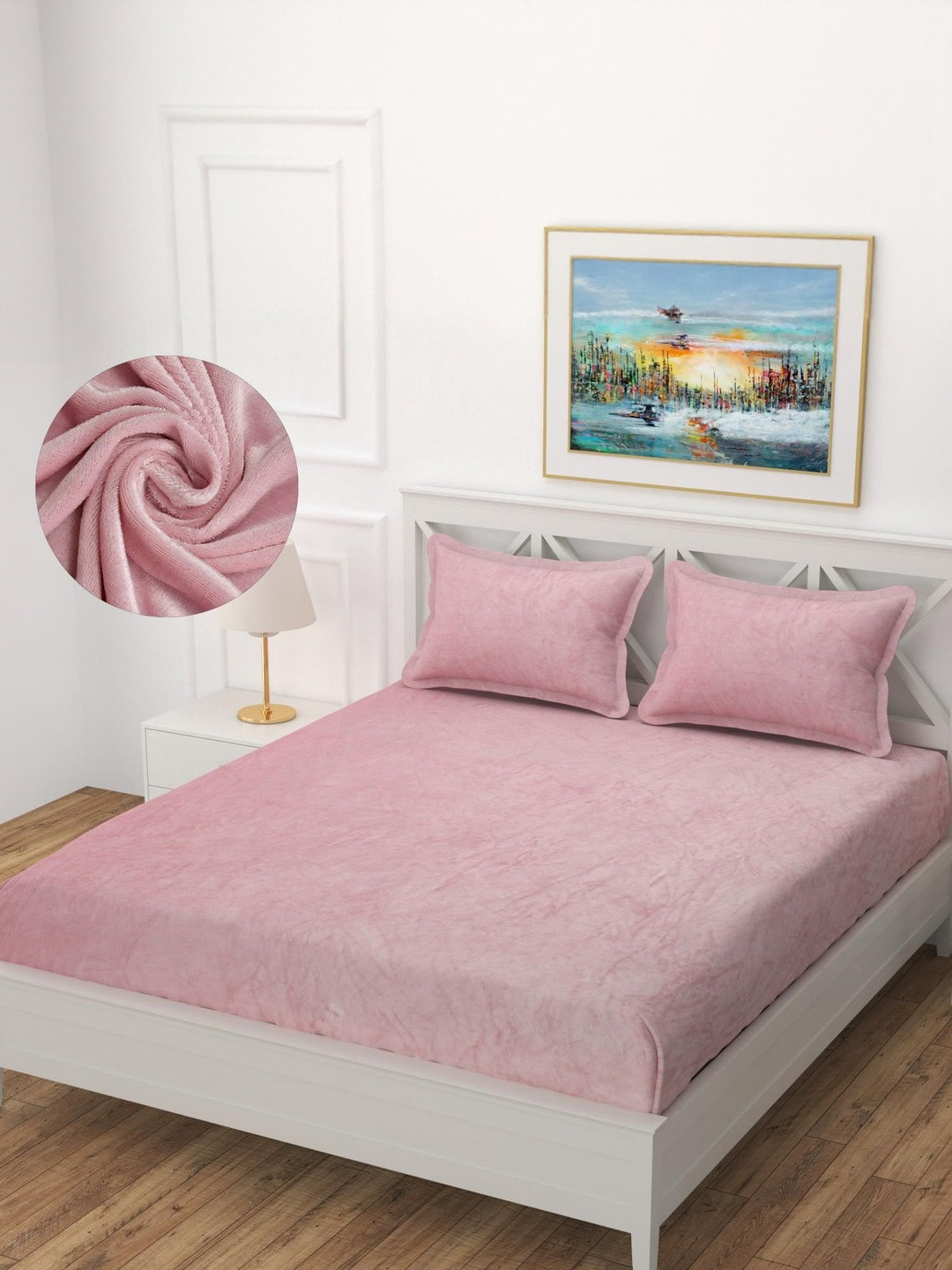 SHOMES Pink & Pink 220 TC Bedsheet with 2 Pillow Covers