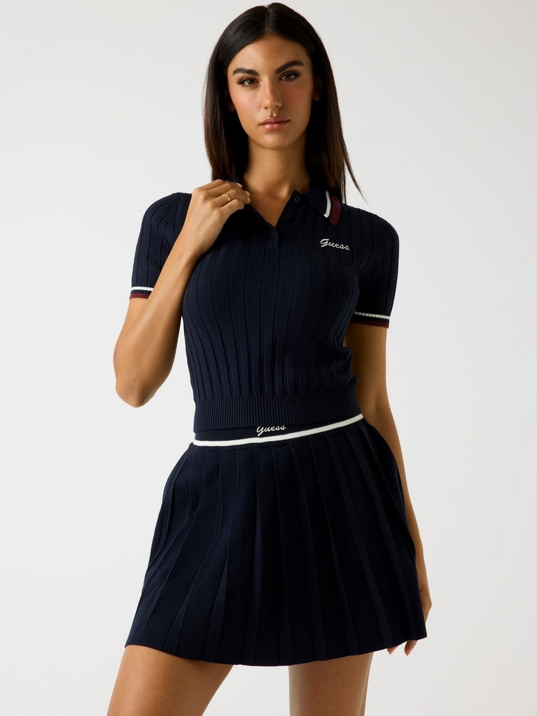 GUESS Women Brand Logo Polo Collar T-shirt