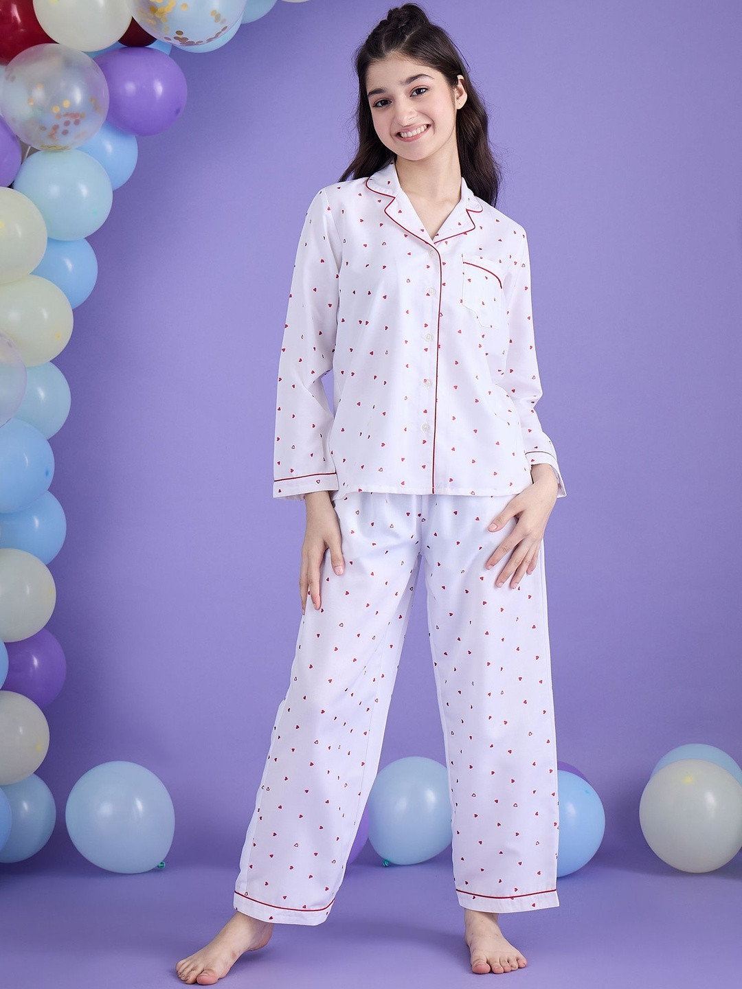 Cherry & Jerry Girls Graphic Printed Cotton Shirt with Trouser Night Suits