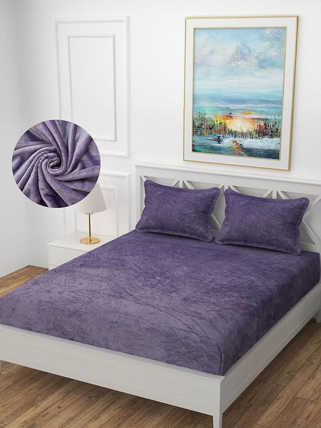 SHOMES Purple & Purple 220 TC King Bedsheet with 2 Pillow Covers