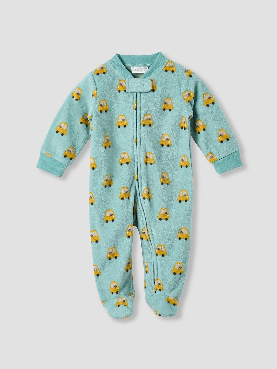 Juniors by Babyshop Boys Car Printed Fleece Sleepsuit with Long Sleeves & Zip