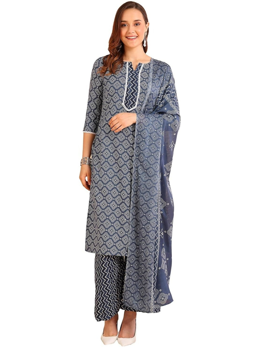 Istyle Can Printed Patchwork Kurta With Palazzos & Dupatta
