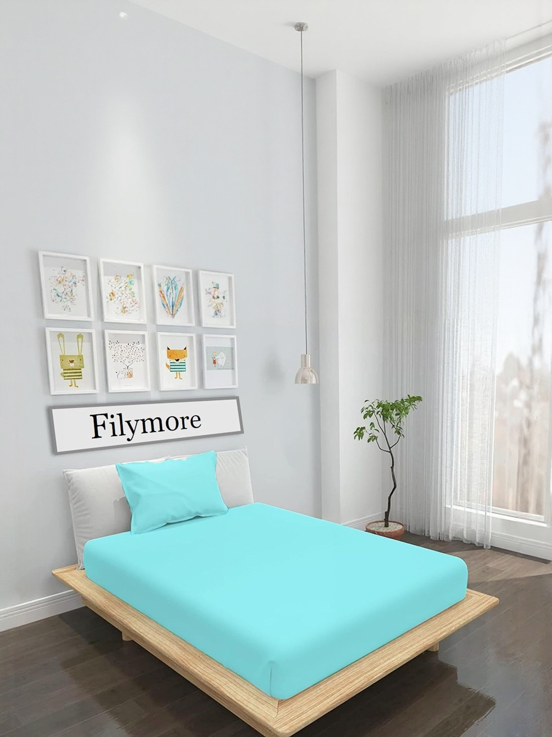 Filymore Turquoise Blue 300 TC Double Bedsheet with 1 Pillow Covers