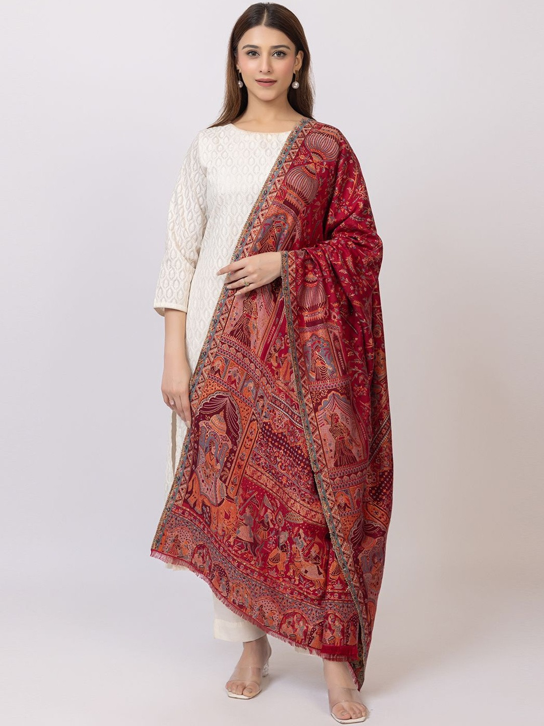 TILLAARI Abstract Printed Shawl With Fringed Border