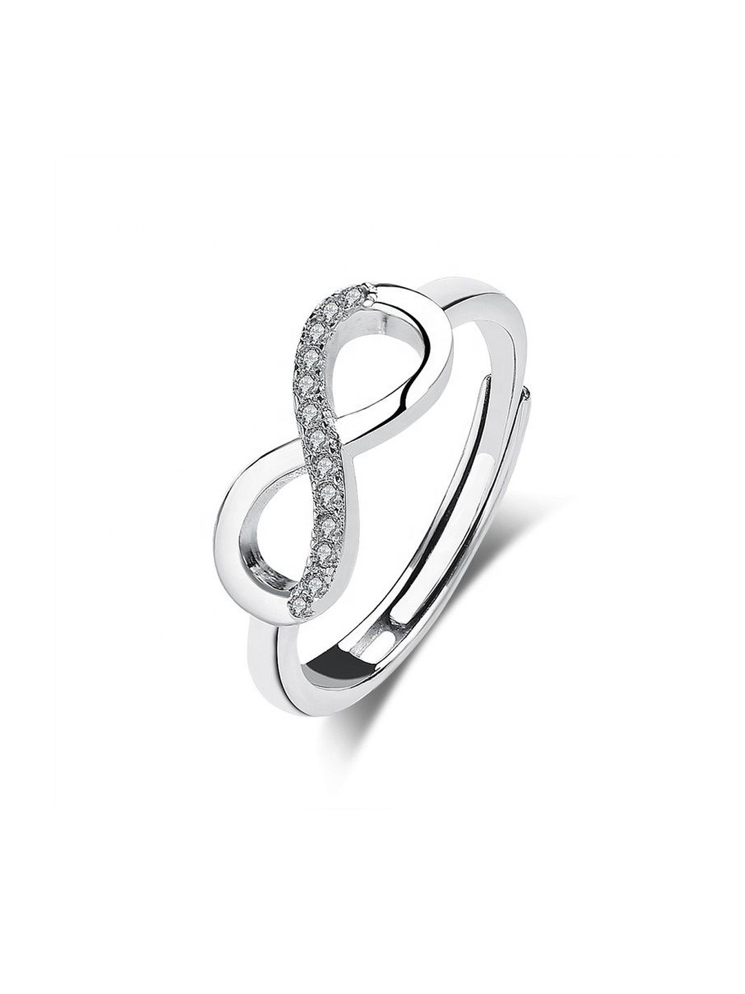 MYSTICFLAVIA Women Sterling Silver Infinity White Zircon Studded Adjustable Silver Ring