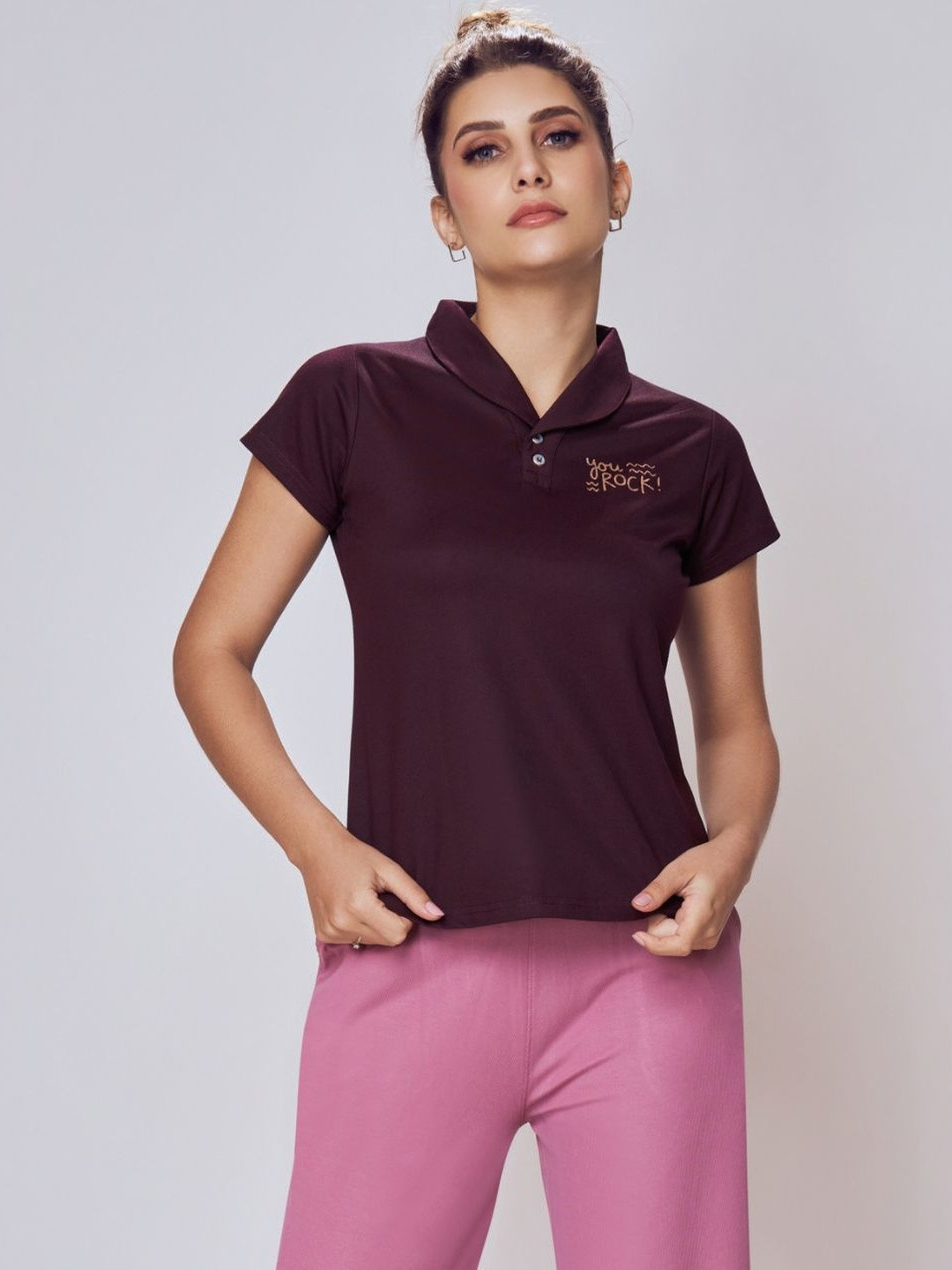 Lango Women Typography Printed Polo Collar T-shirt