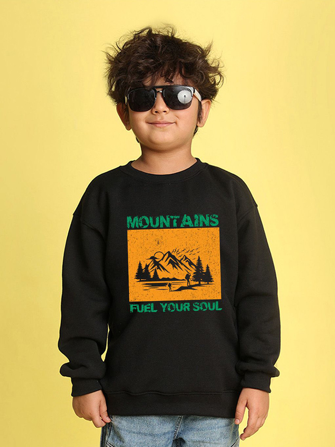 NUSYL Boys Mountains Text Printed Oversized Sweatshirt