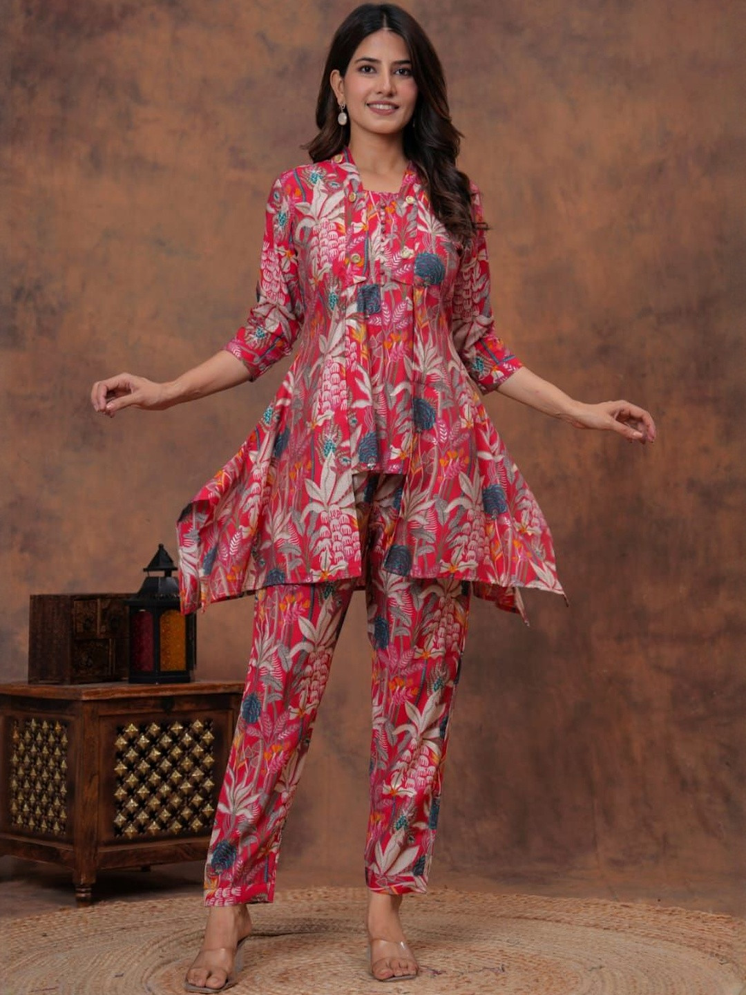 MARIONETTEFASHION Printed Pure Cotton Tunic With Trousers Co-Ords