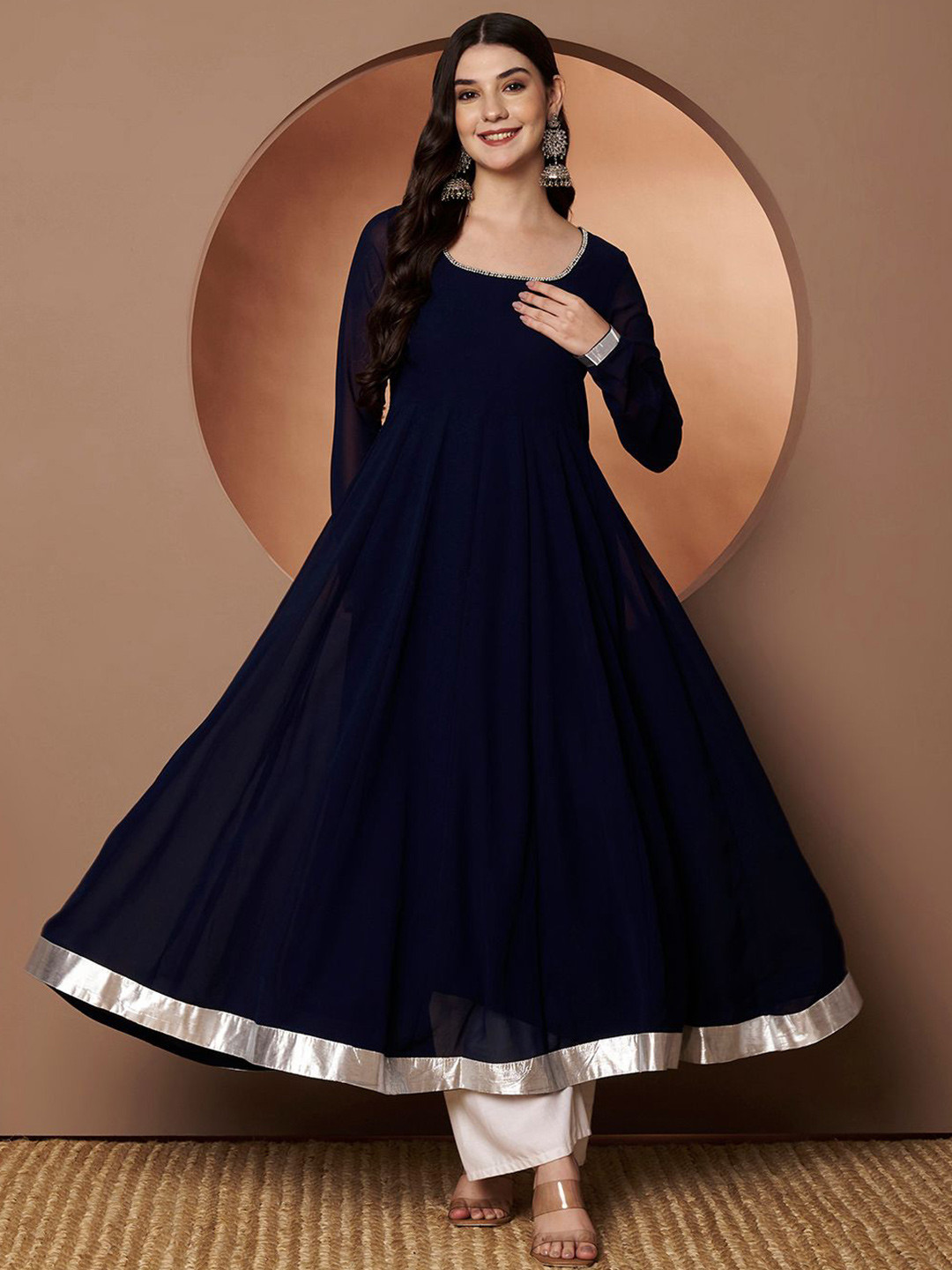 Poshak Hub Scoop Neck Beads And Stones Pure georgette Anarkali Kurta