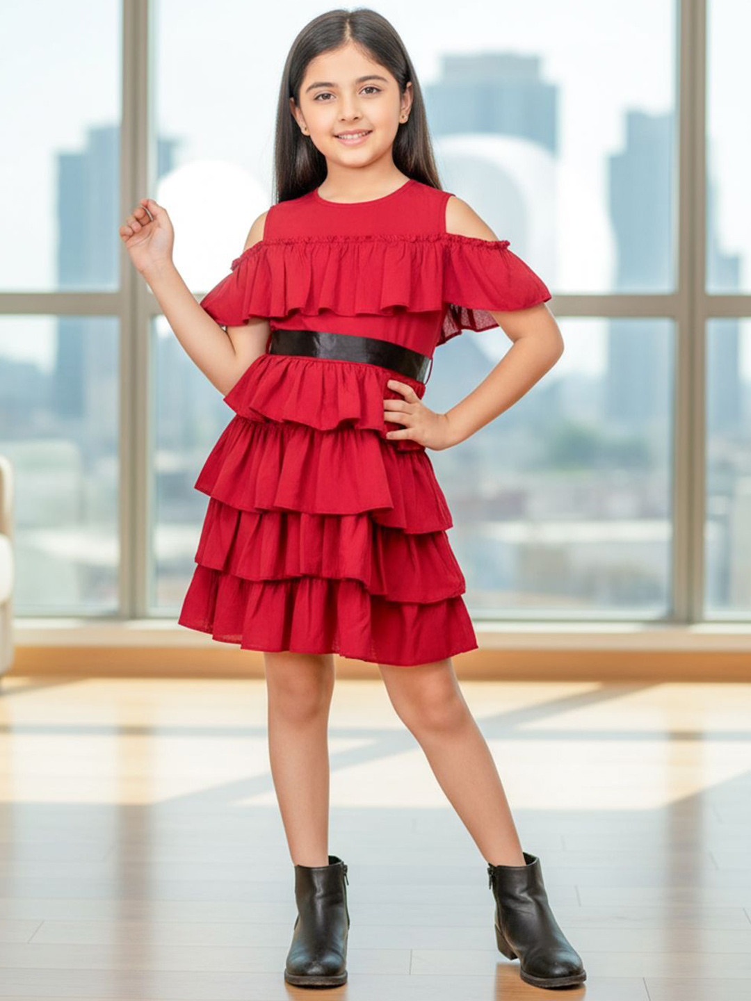 Naughty Ninos Ruffled Crepe Fit & Flare Dress