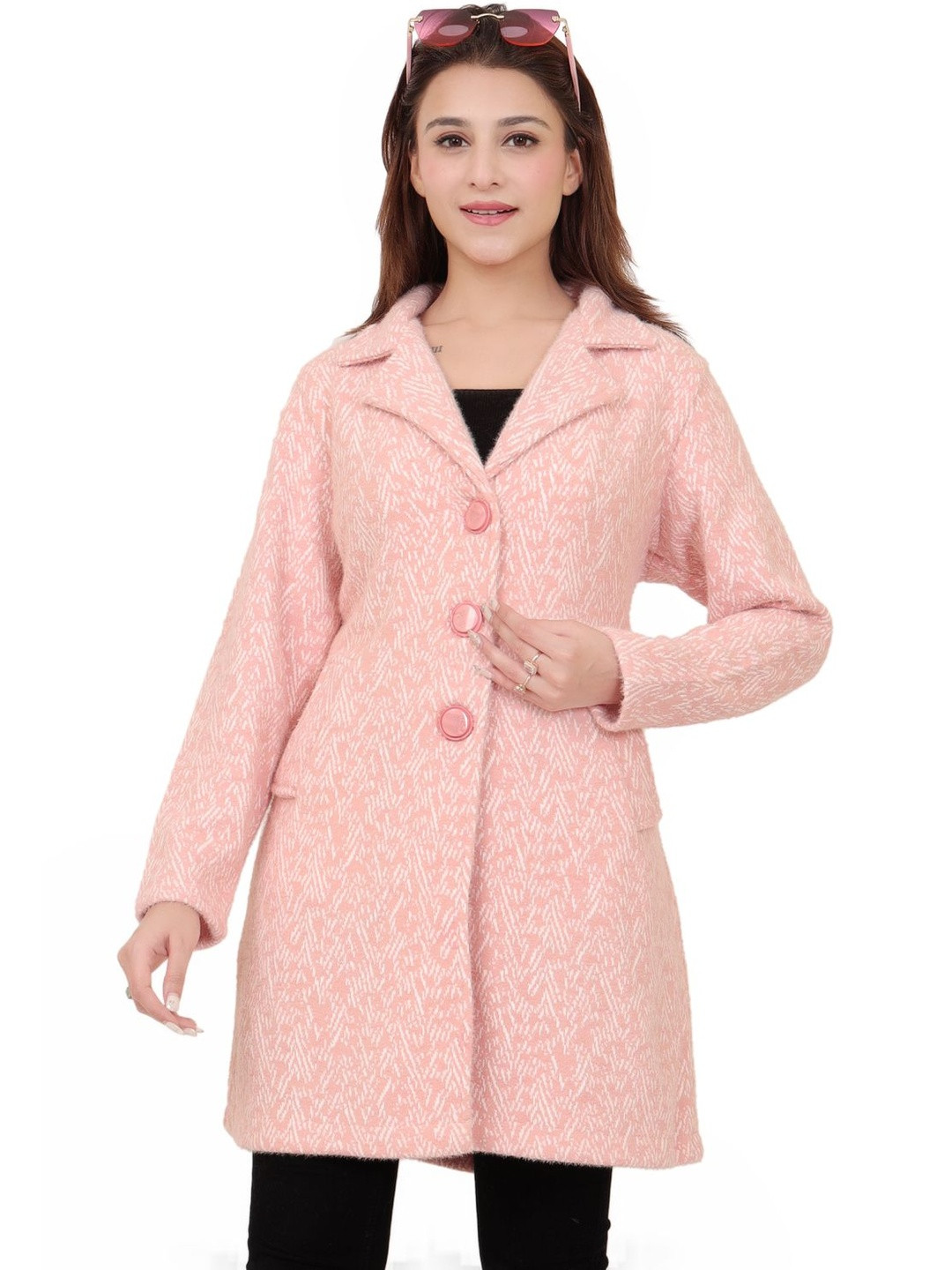 Hallinton Women Self Design Single-Breasted Woollen Overcoat