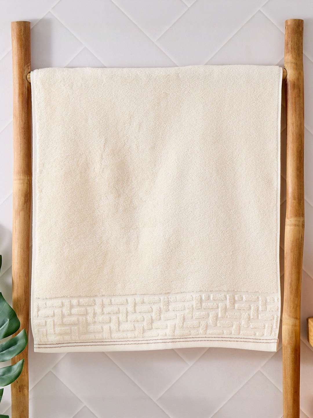 Home Centre Fiesta Donald Cream Self Design 120 GSM Cotton Hand Towel