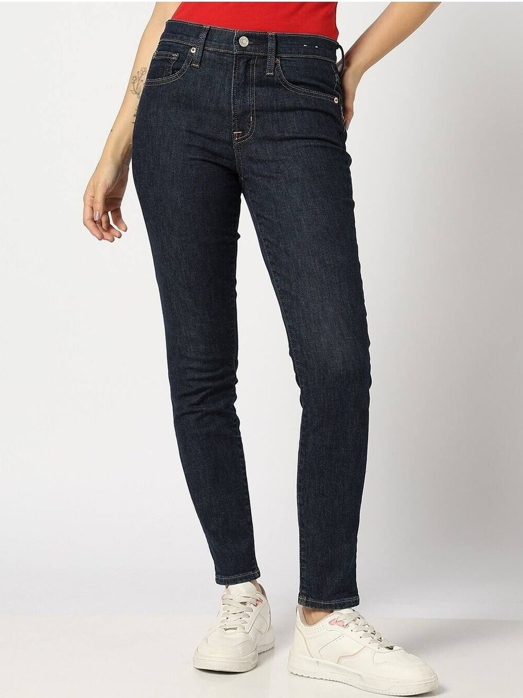 GAP Women Regular Fit Mid Rise Clean Look Dark Shade No Fade Non Stretchable Jeans