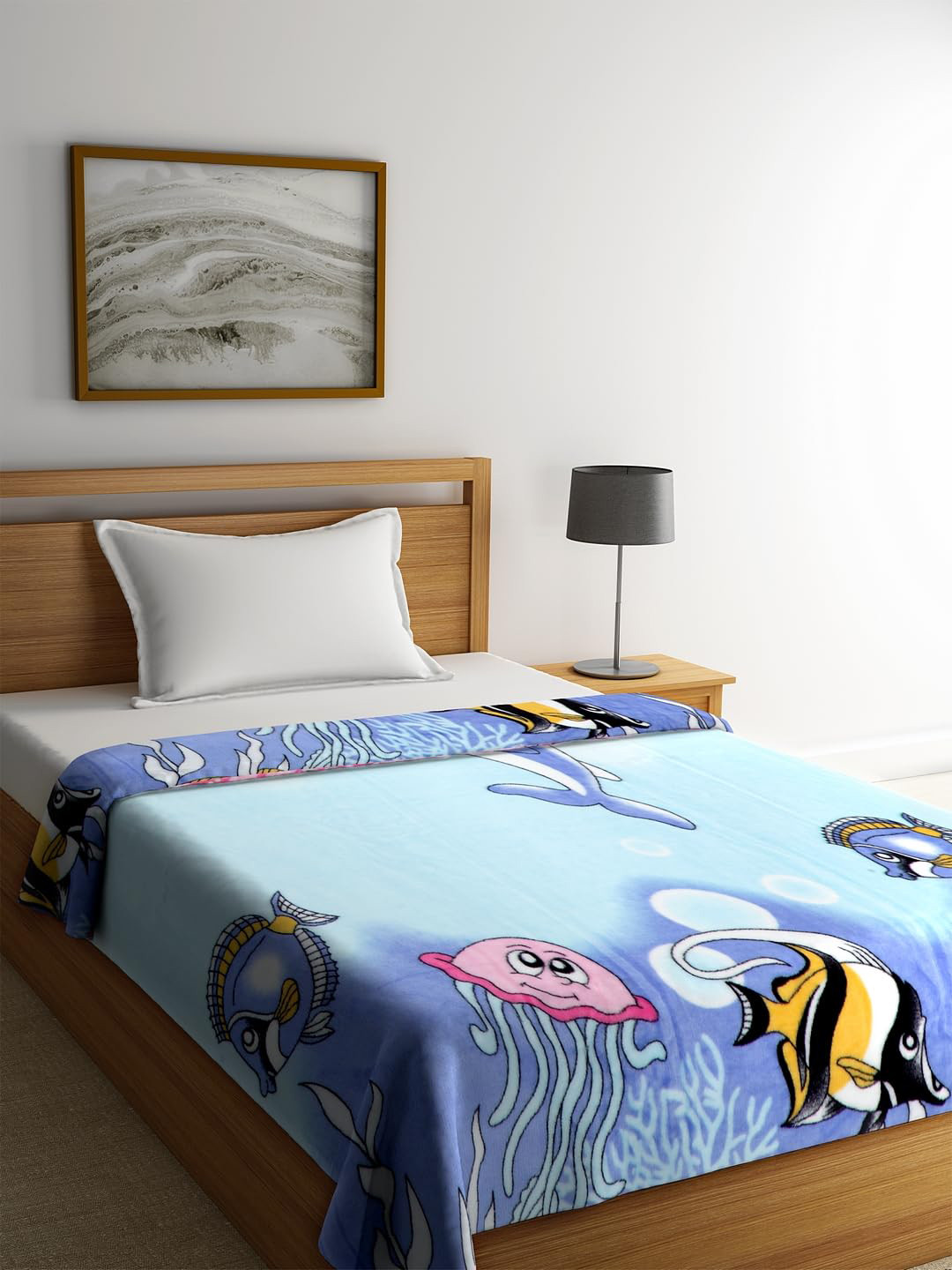 Cortina Blue Cartoon Characters AC Room 250 GSM Single Bed Blanket