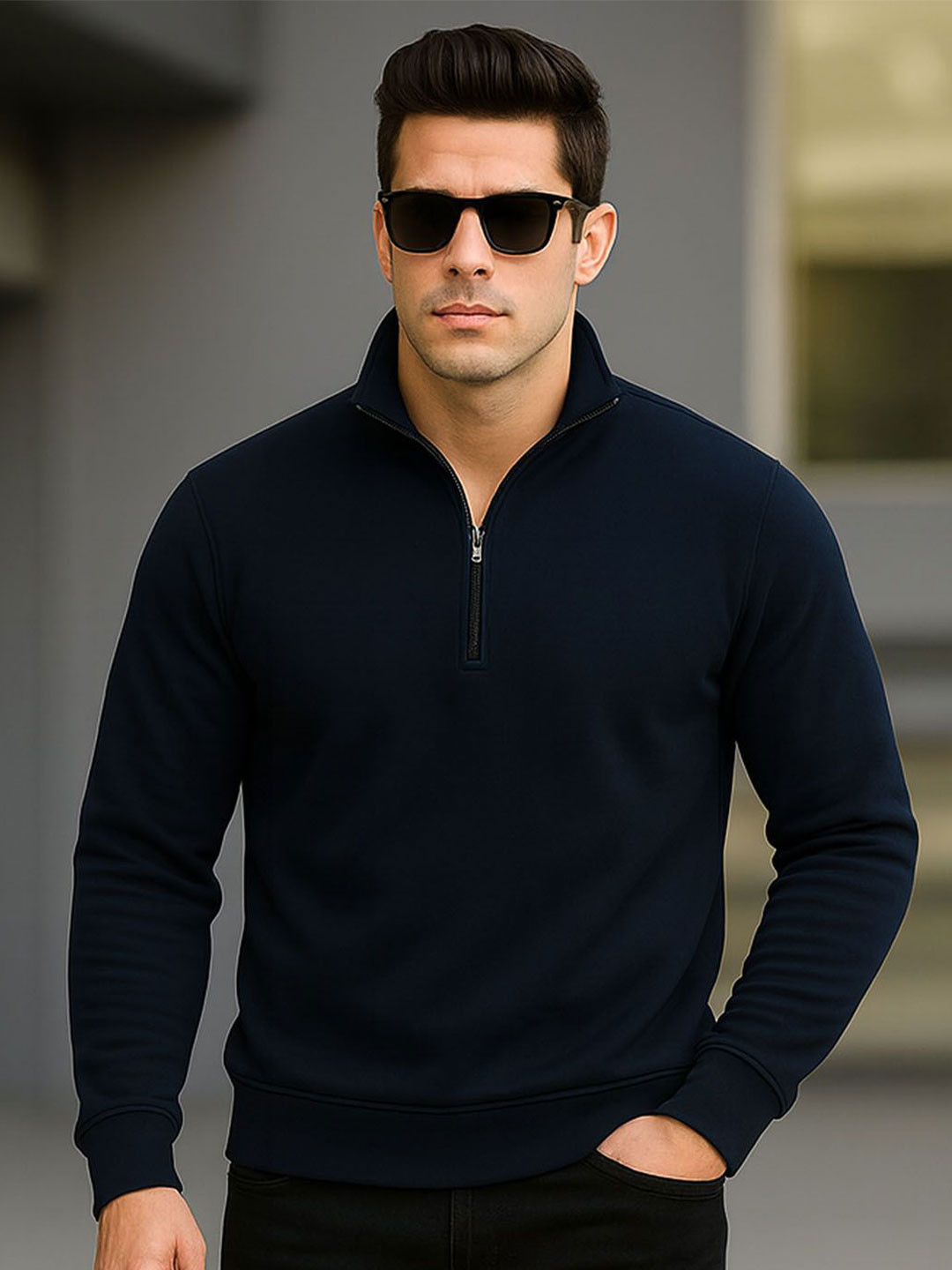 SZN Men Solid Mock collar Full Sleeves Pullover Sweatshirts
