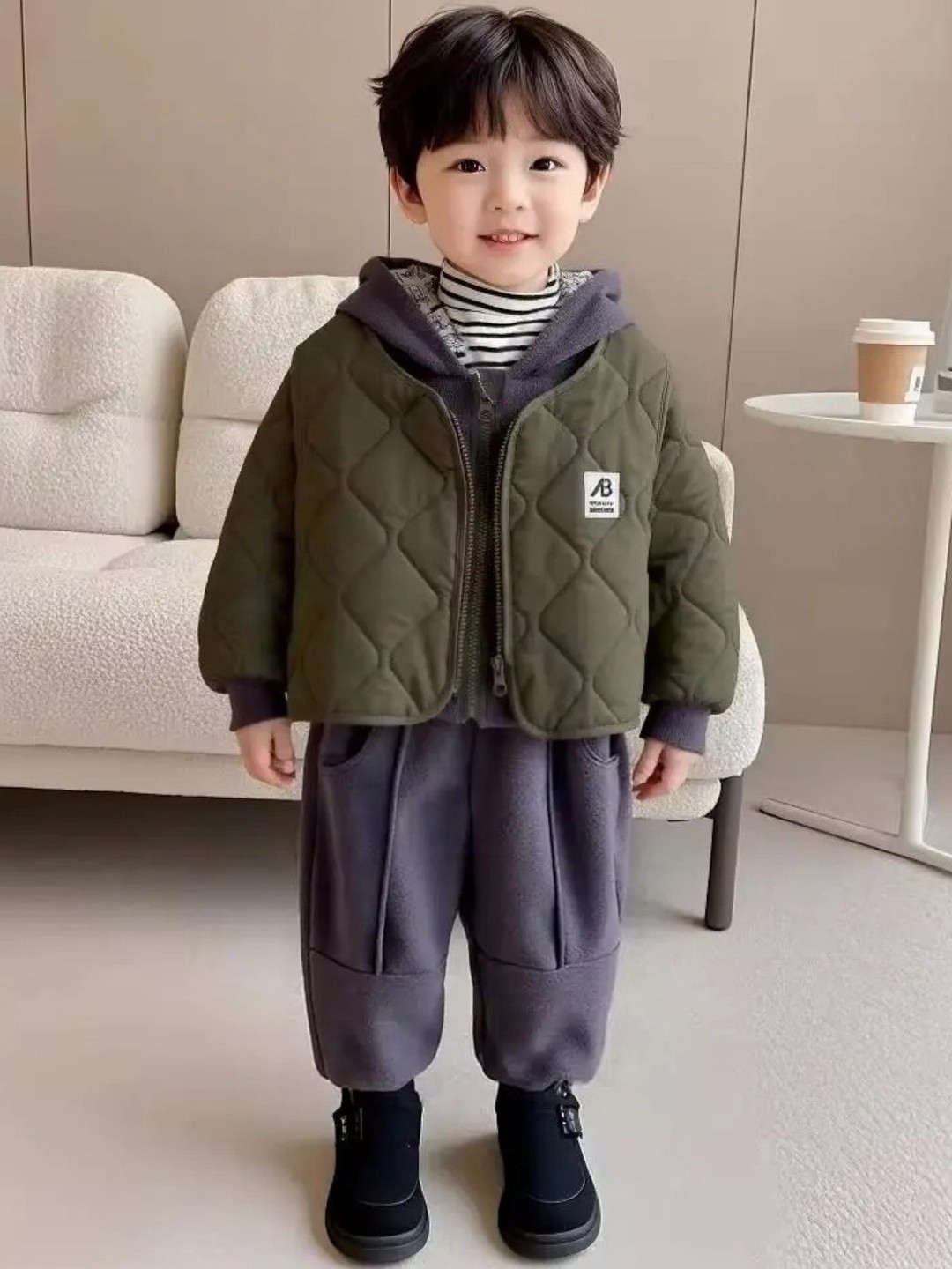 TrendyKid Boys Green Hood Long Sleeves Cotton Blend Clothing Set