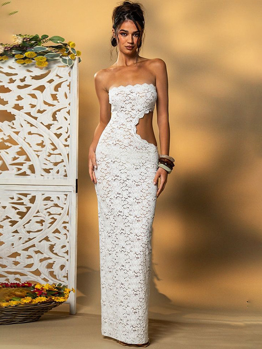 LULU & SKY  Lace Cut-out  Bodycon Bandeau Maxi Dress