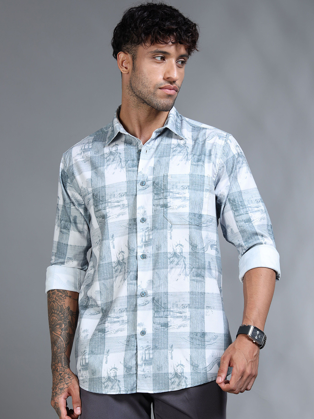 RIGS AND RAGS Henley Men Classic Tartan Checks Spread Collar Regular Fit Casual Shirt