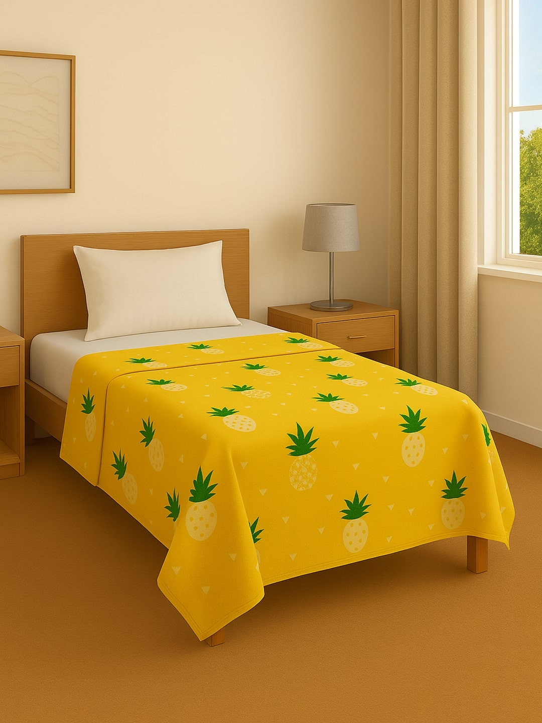 Cortina Yellow & White Conversational Microfiber AC Room 250 GSM Double Bed Blanket
