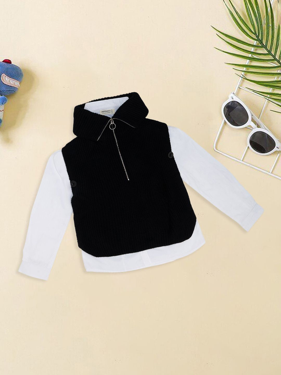 Pantaloons Junior Girls Ribbed Mock Collar Cotton Sweater Vest