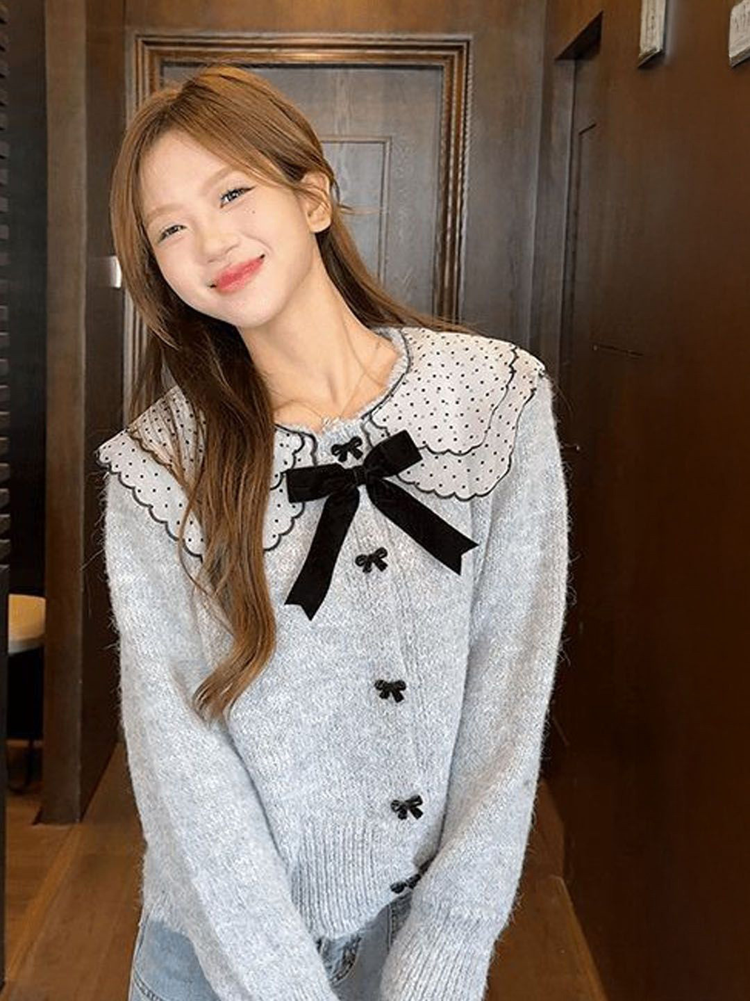 StyleCast Women Peter Pan Collar Cardigan Sweaters With Bow Details