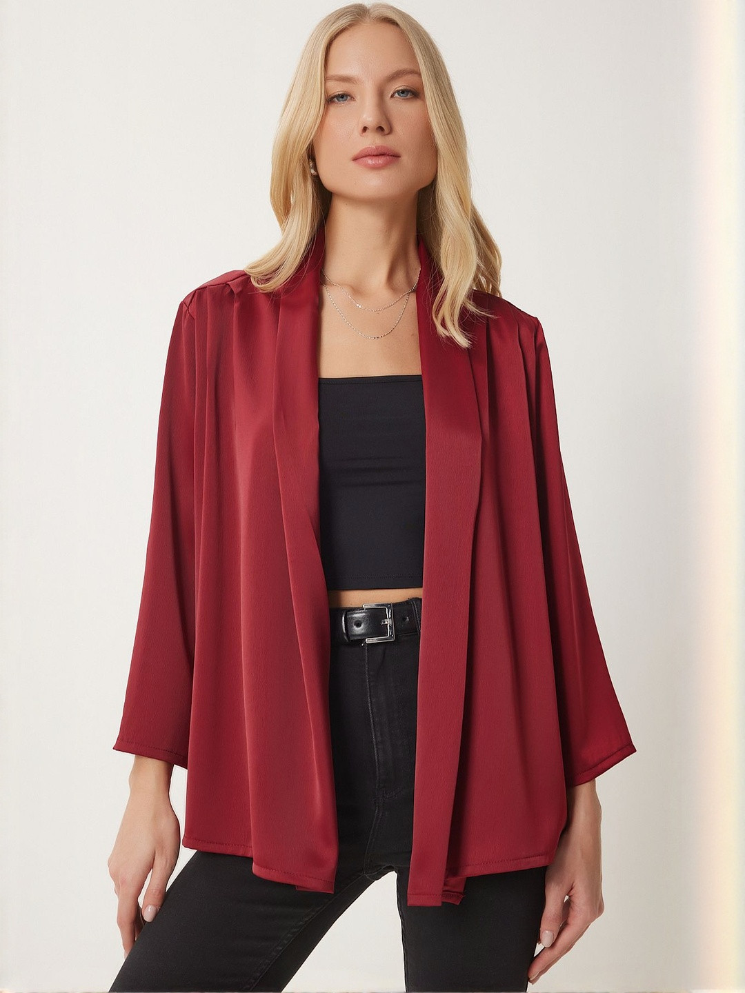 Happiness istanbul Shawl Neck Long Sleeves Open Front Shrug