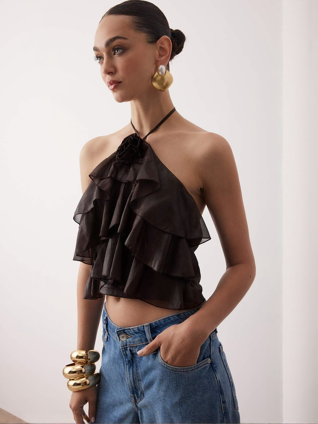 Trendyol Women Halter Neck Ruffles Crop Top
