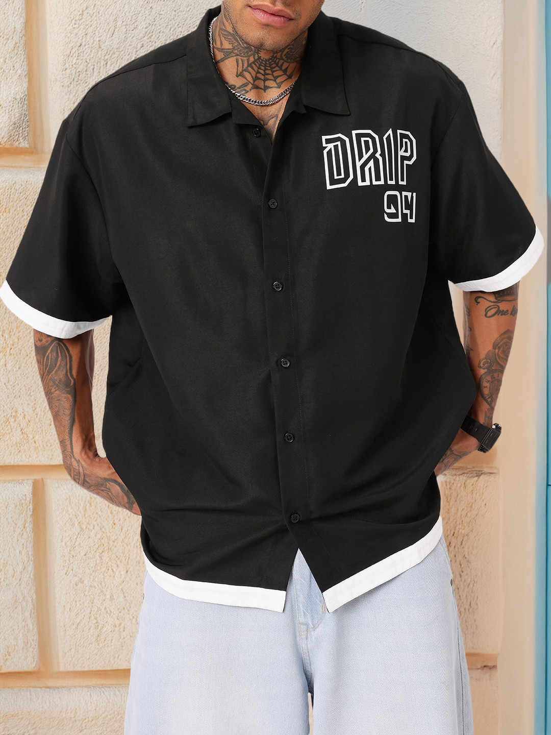 glitchez Monochrome Contrast Drip Oversize Shirt