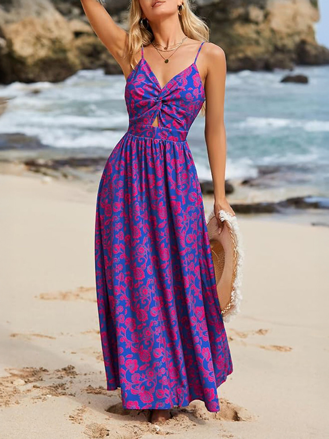 LULU & SKY Floral Printed Shoulder Strap Tie-back Maxi Dress