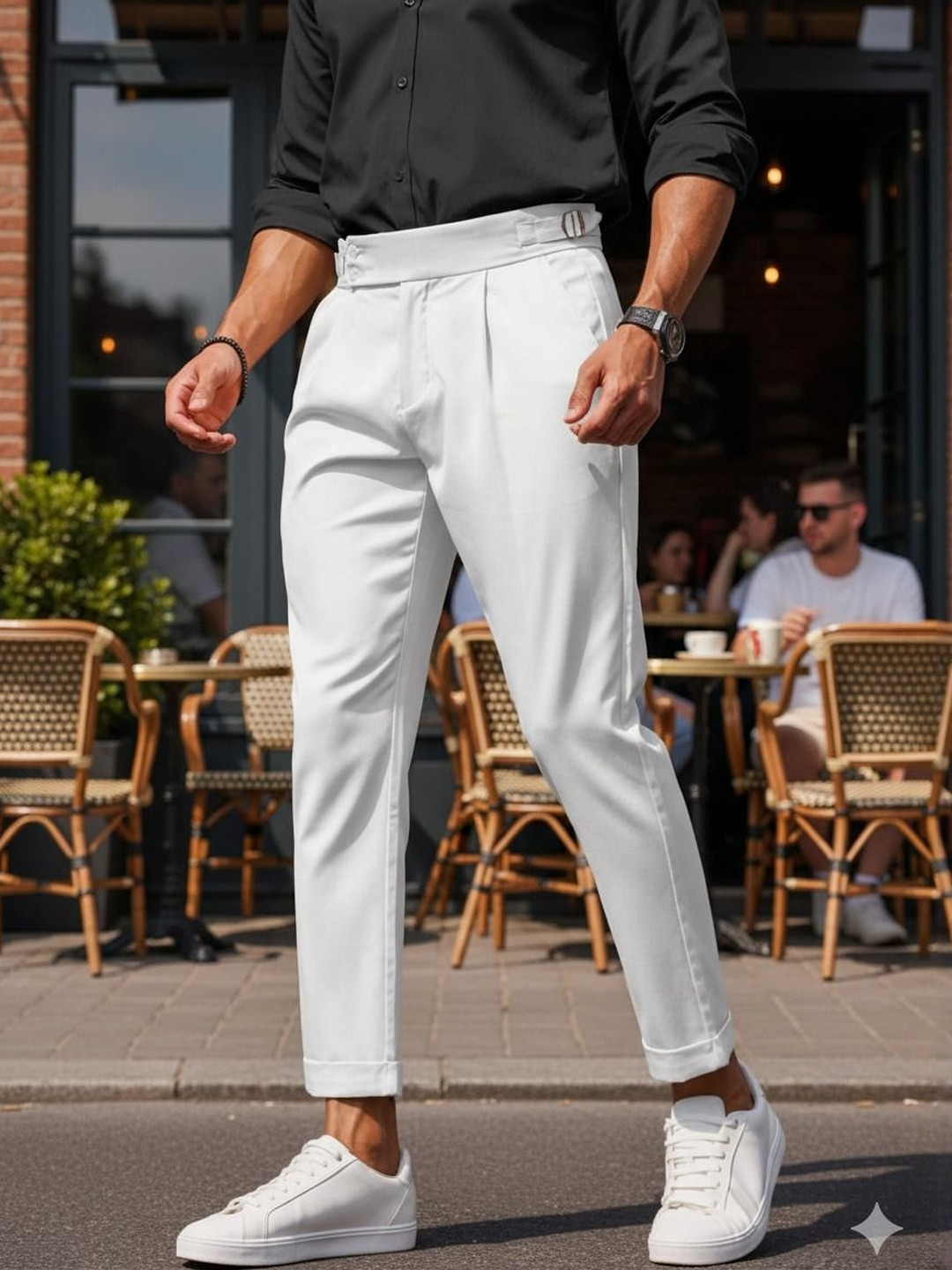 COVZ Men Tailored Slim Fit Mid-Rise Pleated Cropped Korean Gurkha Pants