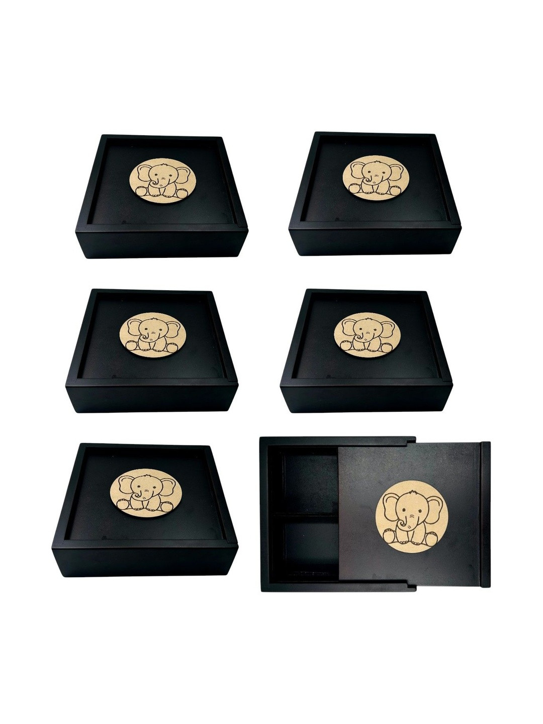 Angira handicrafts Black 6 Pieces Square Shaped Wooden Dry Fruit Hamper Boxes