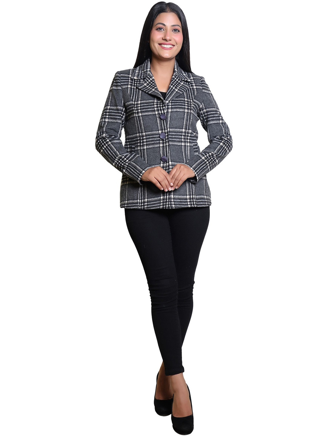 Hallinton Women Checked Single-Breasted Over Coat