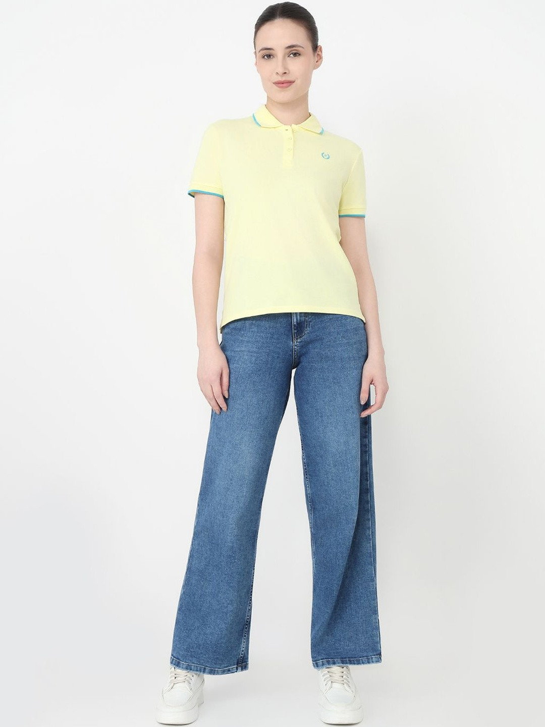 Kraus Jeans Women Brand Logo Polo Collar Slim Fit T-shirt