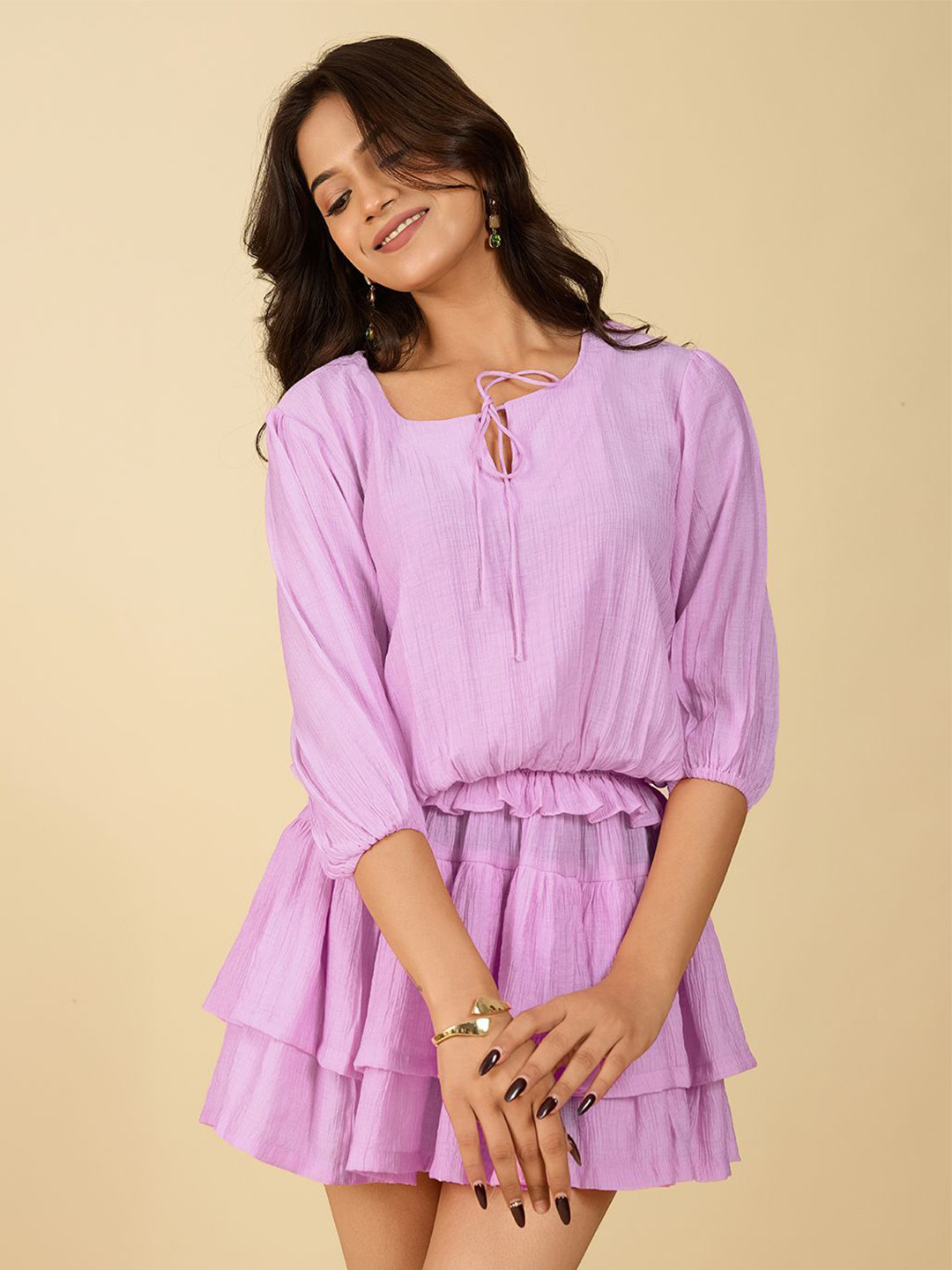 HOUSE OF MIRA Tie-Up Neck Fit & Flare Mini Dress