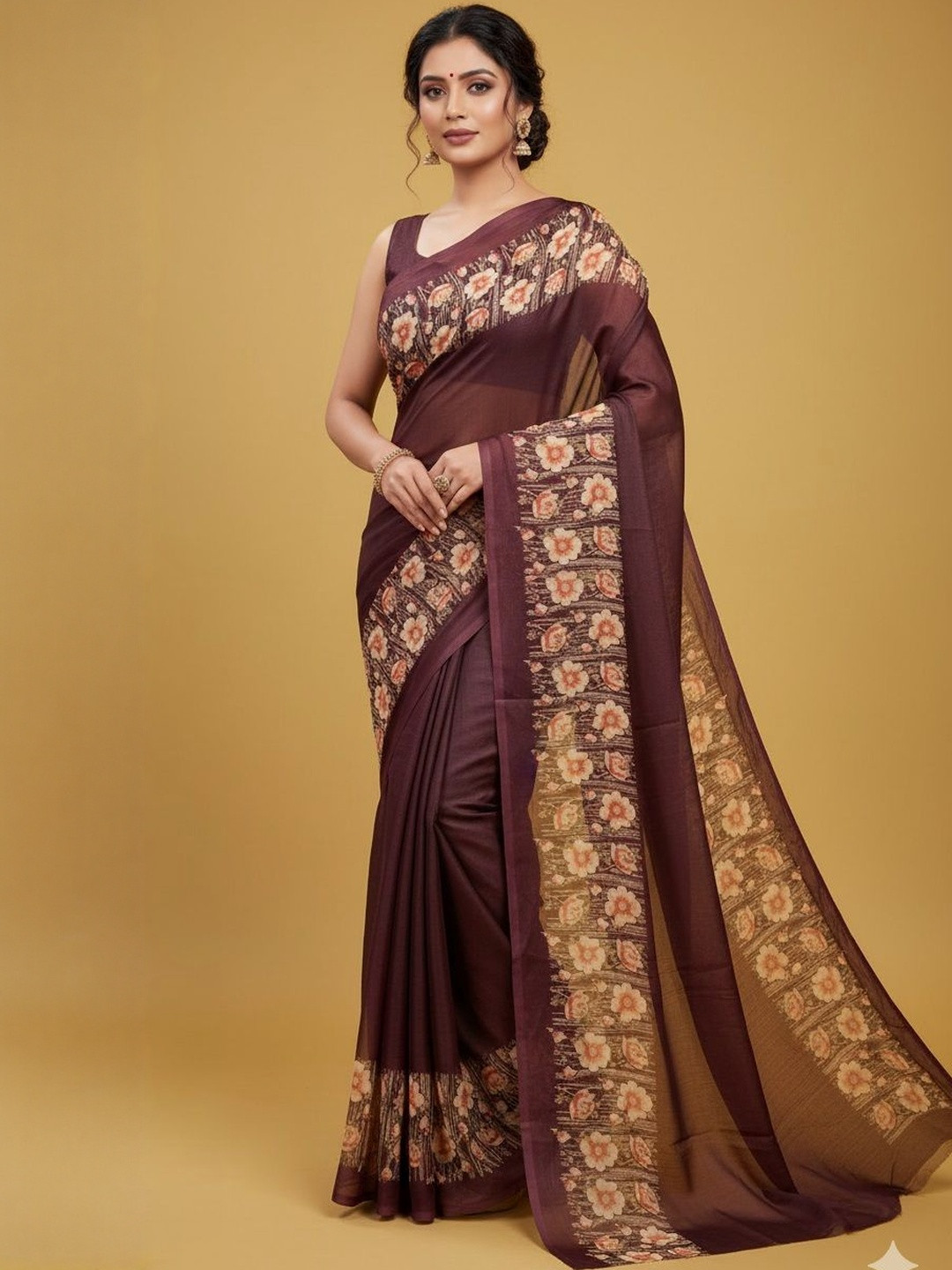Pionex Solid Pure Georgette Saree with Blouse Piece