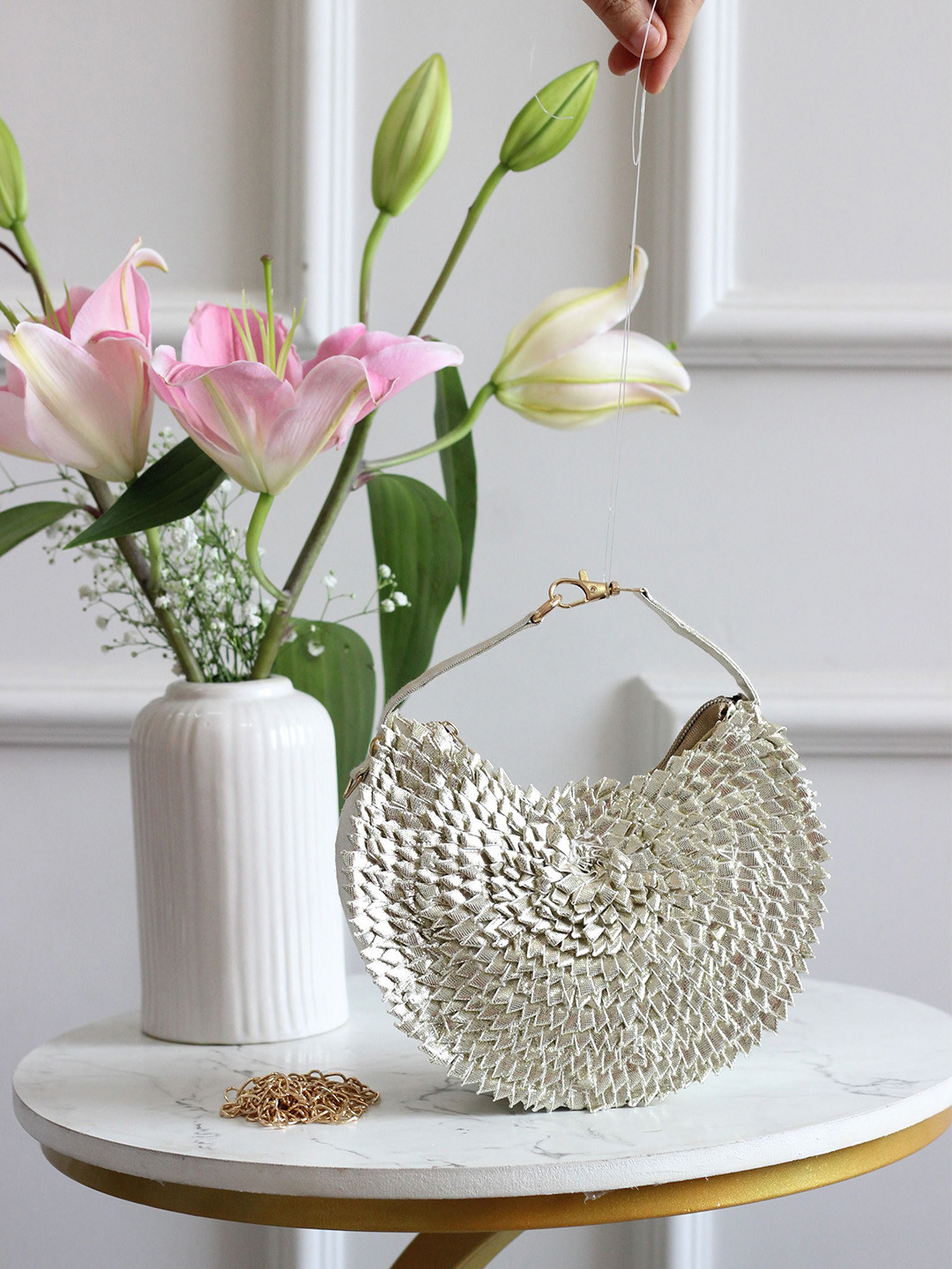 BOXWISH BY BHUMIKA Women Textured Half Moon Embroidered Sling Bag