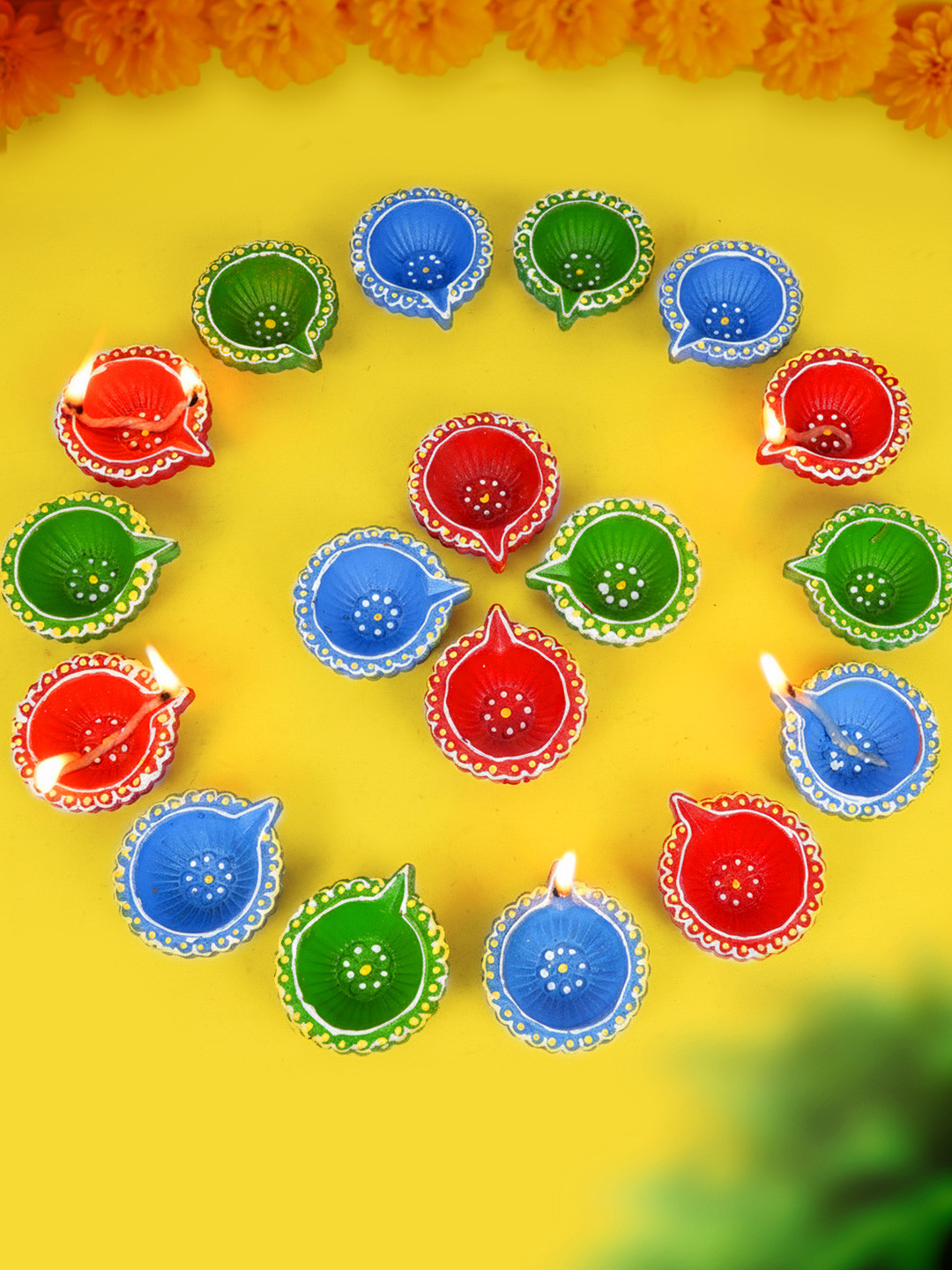 TIED RIBBONS Red & Blue 18 Pieces Terracotta Oil Diyas