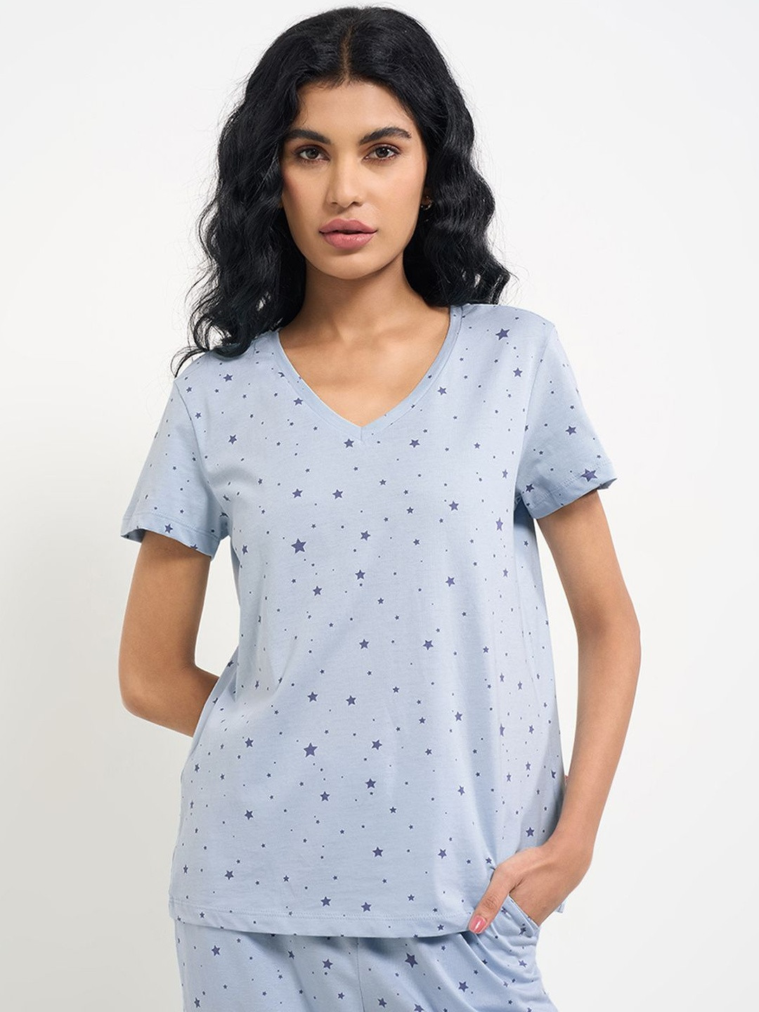 Dreamz by Pantaloons Women Strar Printed Pure Cotton Lounge Tshirts