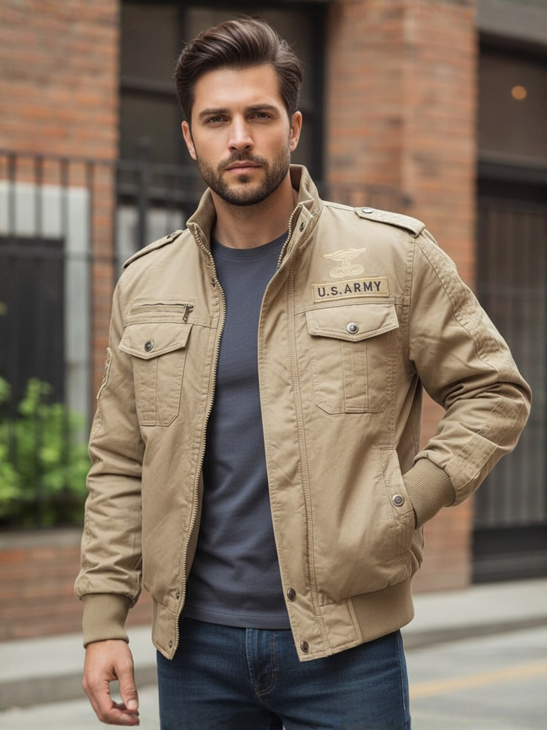 L'monte Men Outdoor Bomber Jacket with Fur Lining