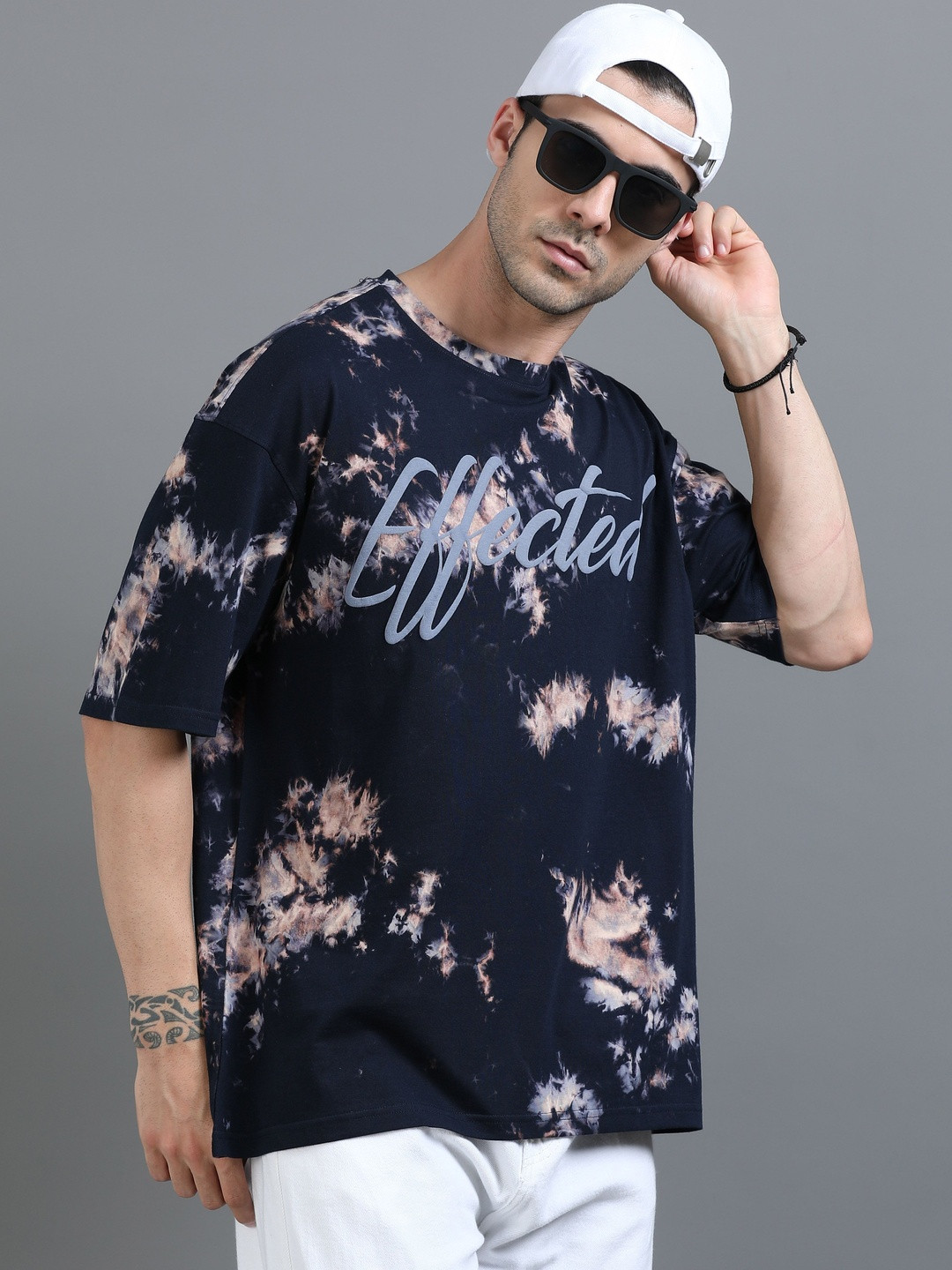 FROSEN FOX Men Tie and Dye Dyed Drop-Shoulder Sleeves T-shirt