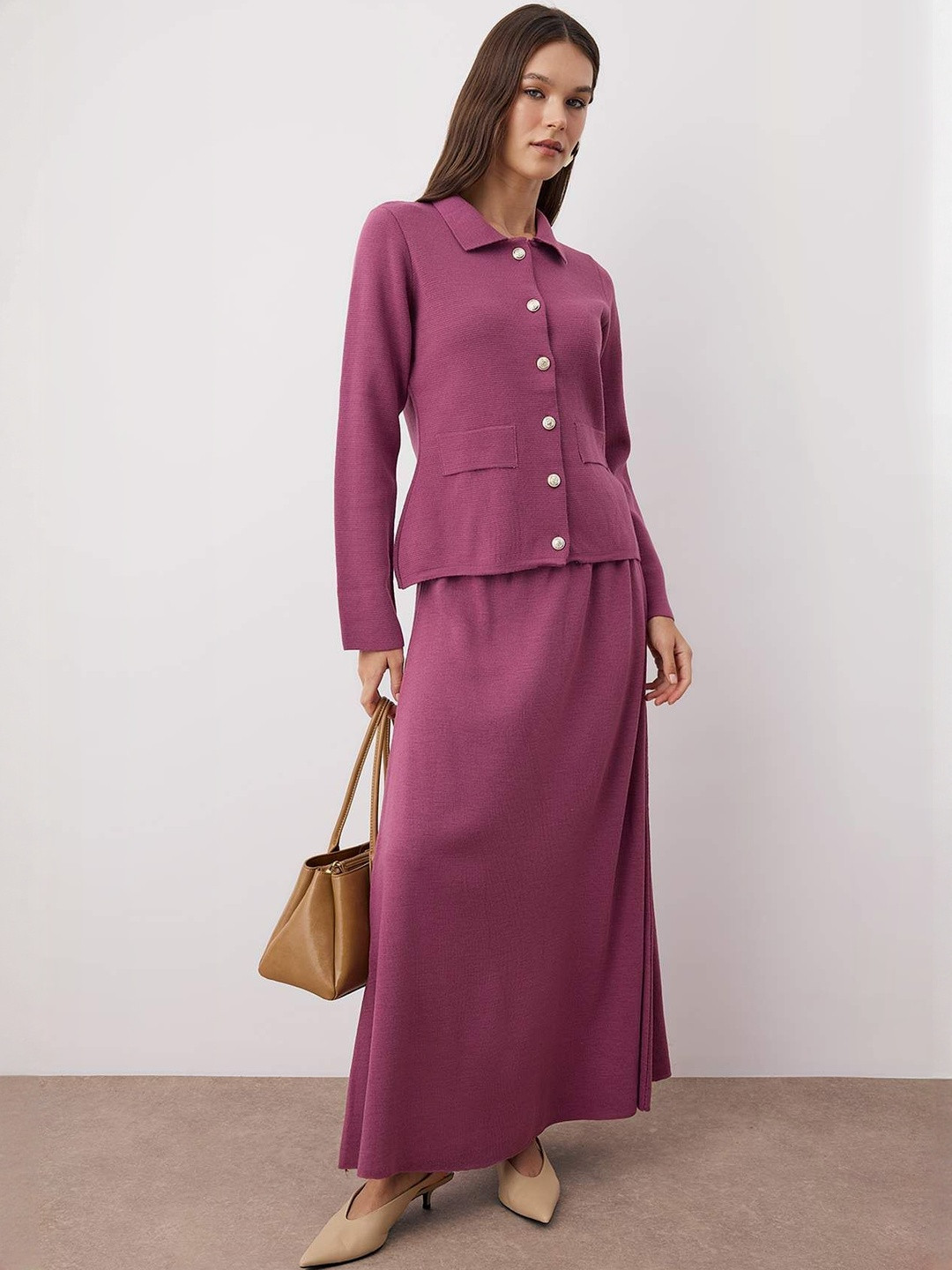 Trendyol Shirt Collar Long Sleeves Acrylic Sweater With Skirt