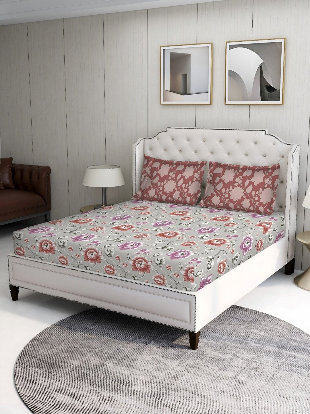 BOMBAY DYEING ASTER DOUBLE BEDSHEET SET Floral Double Bedsheet Pillow Covers  88m x 96m