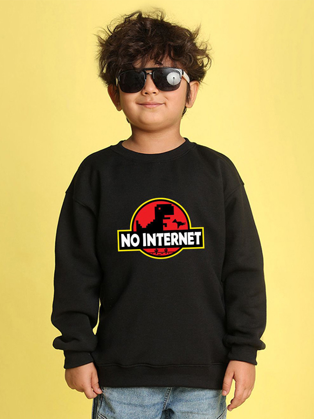 NUSYL Boys No Internet Printed Oversized Pullover Sweatshirt